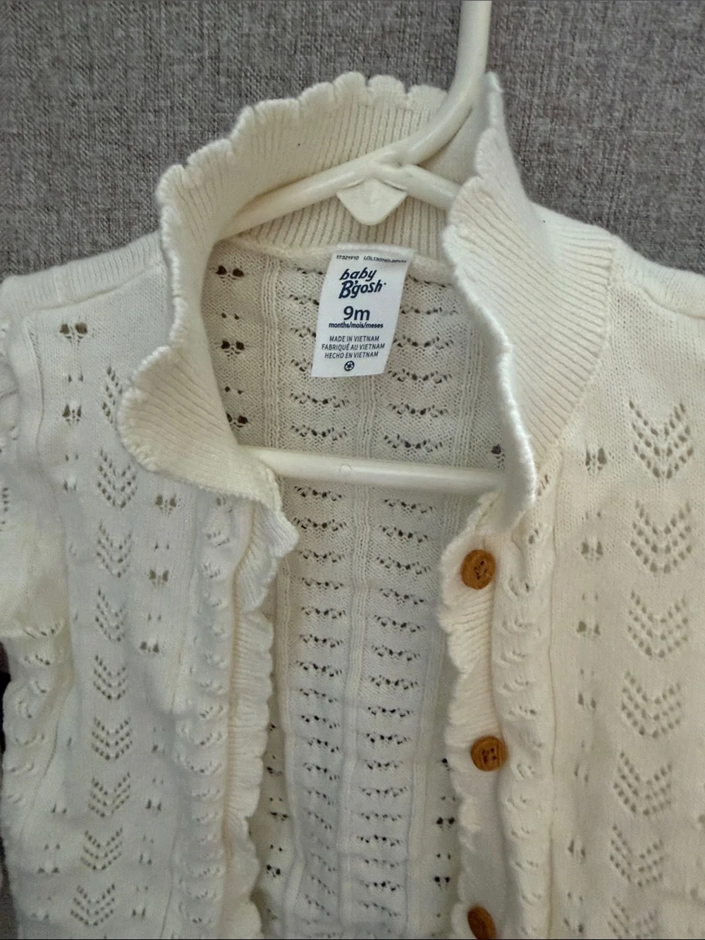 Baby Girl Cardigan- Cream Eyelet Knit Scallop-Trim